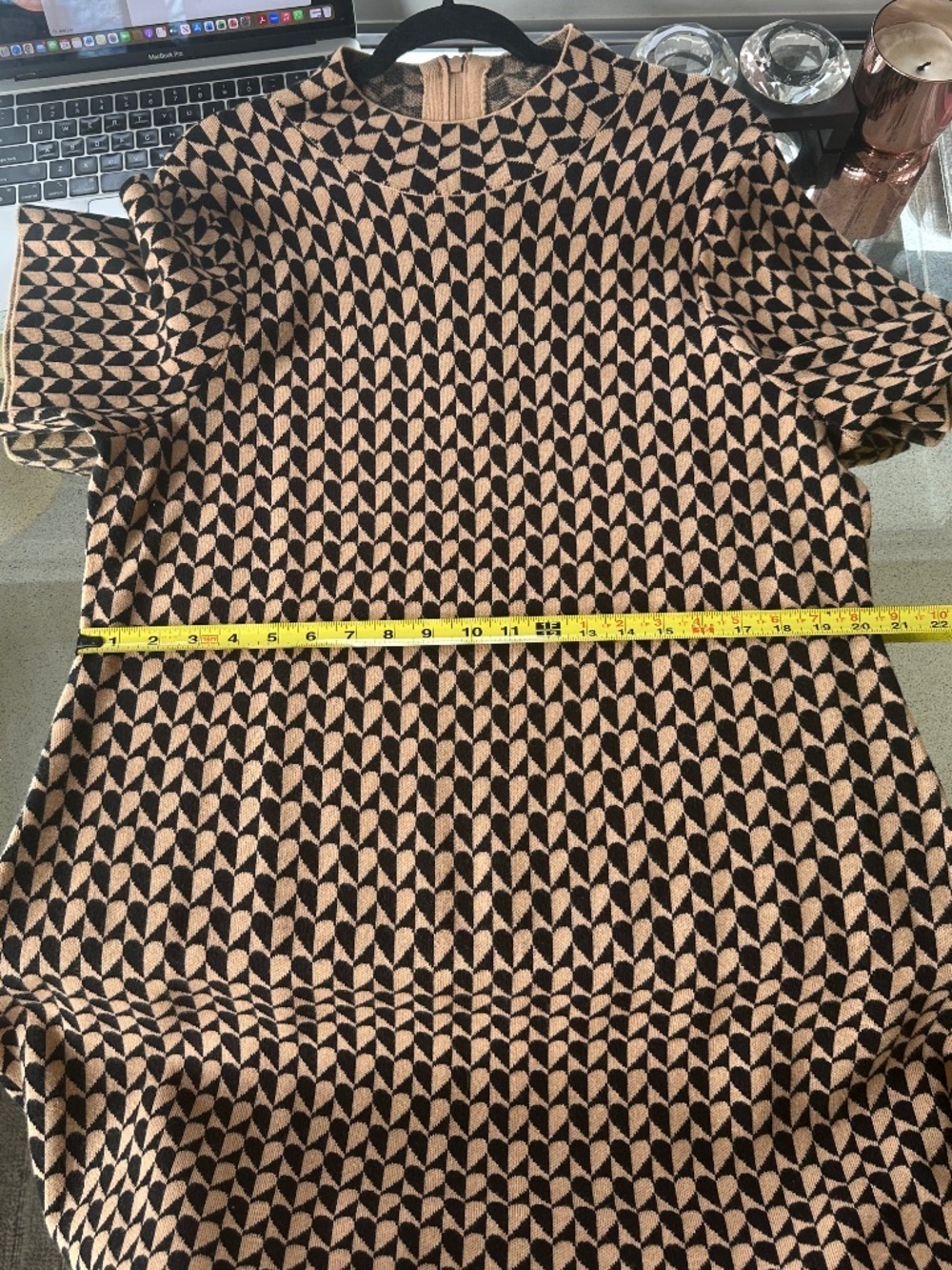 ANTHROPOLOGIE Short-Sleeve Mock-Neck Mod Black & Tan Sweater Mini Dress - 2X - Picture 12 of 16